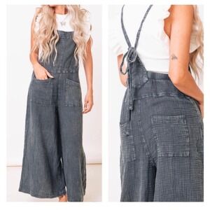 Easel Here I Am Jumpsuit Womens Sz M Charcoal Boho Wide Leg Sleeveless Cotton